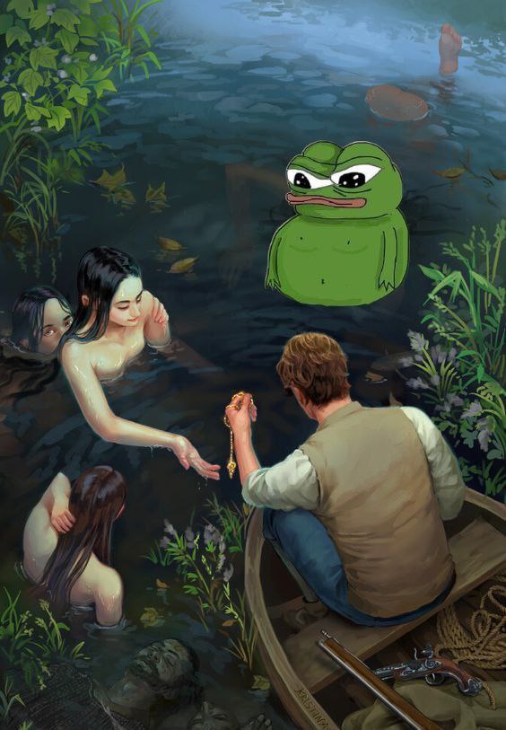 Pepe in pool with mermaids - Pepe The Frog