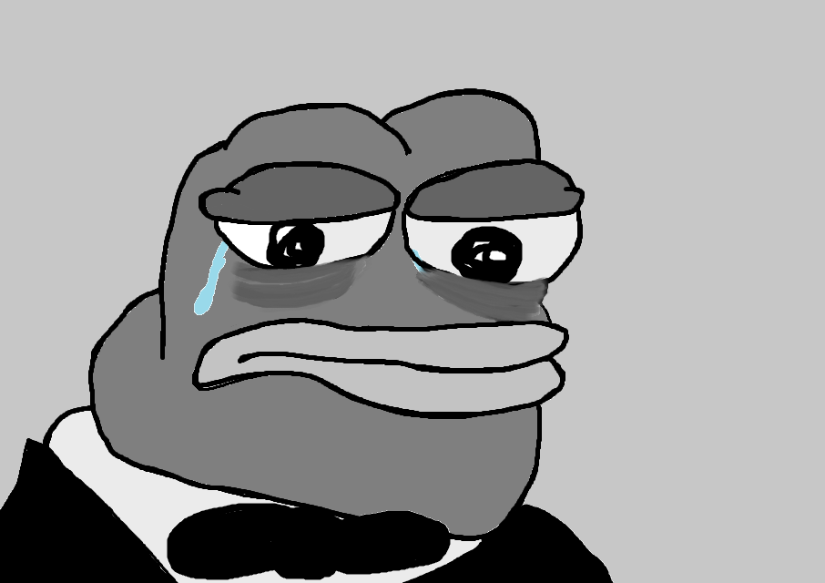 Black and White Monochrome Pepe with Tear - Pepe The Frog