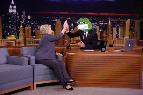 Pepe The Frog Pepe wears a surgical mask to greet Hillary Clinton